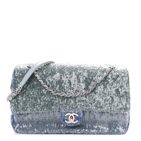 CHANEL Sequin Large Waterfall Flap Light Blue 